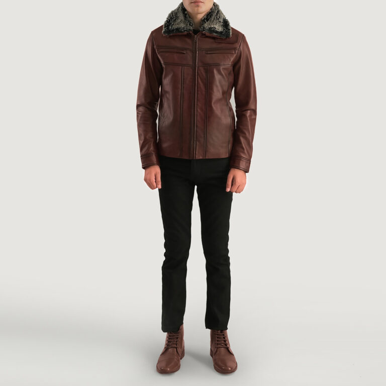 Mens Evan Hart Fur Brown Leather Jacket Full Length-2-1701087193832